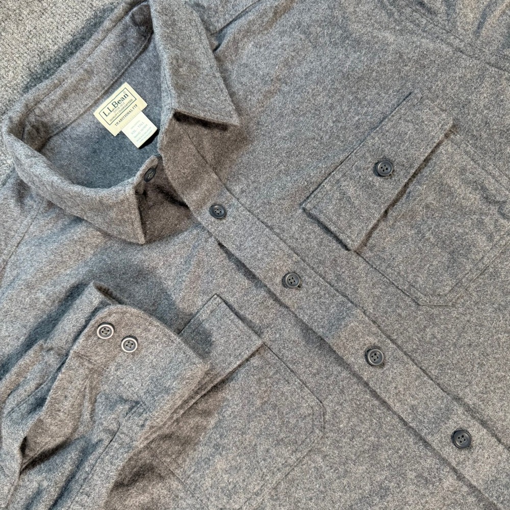 LL Bean Mens XXL Tall Gray Chamois Shirt Traditional Fit Cotton Flannel #4706